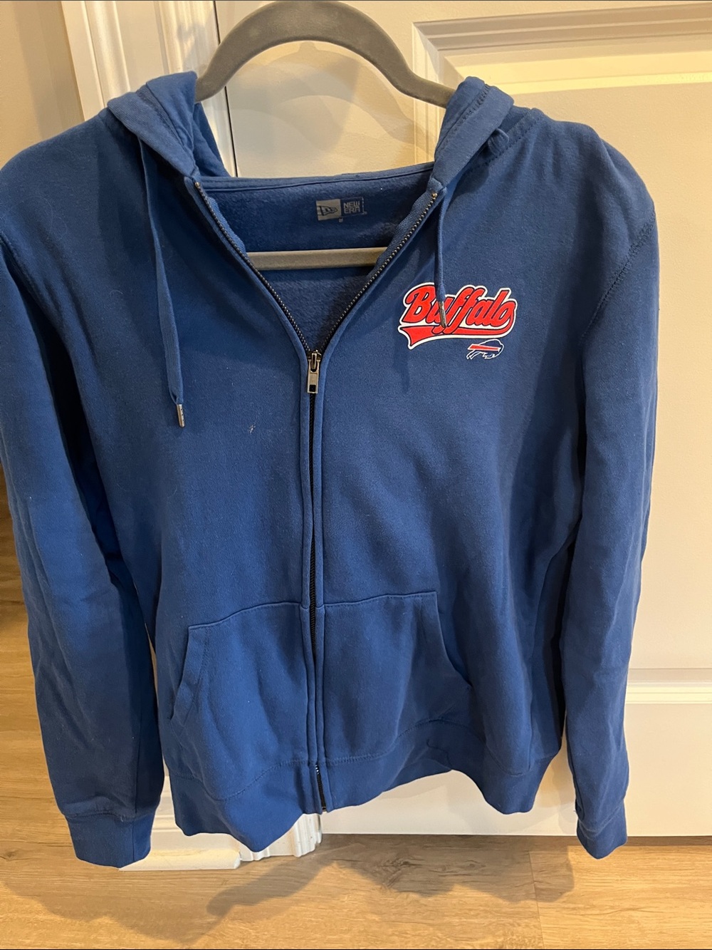 New Era Blue Full-Zip Hoodie with Red Buffalo Script